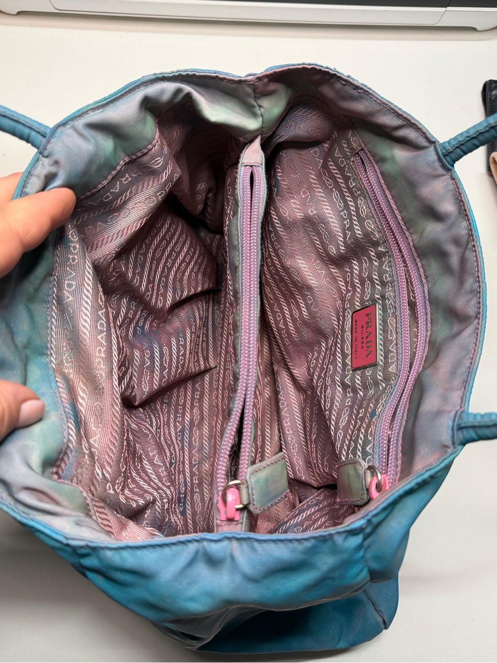 Prada Teal Nylon Tote with Top Handles - Picture 4 of 5